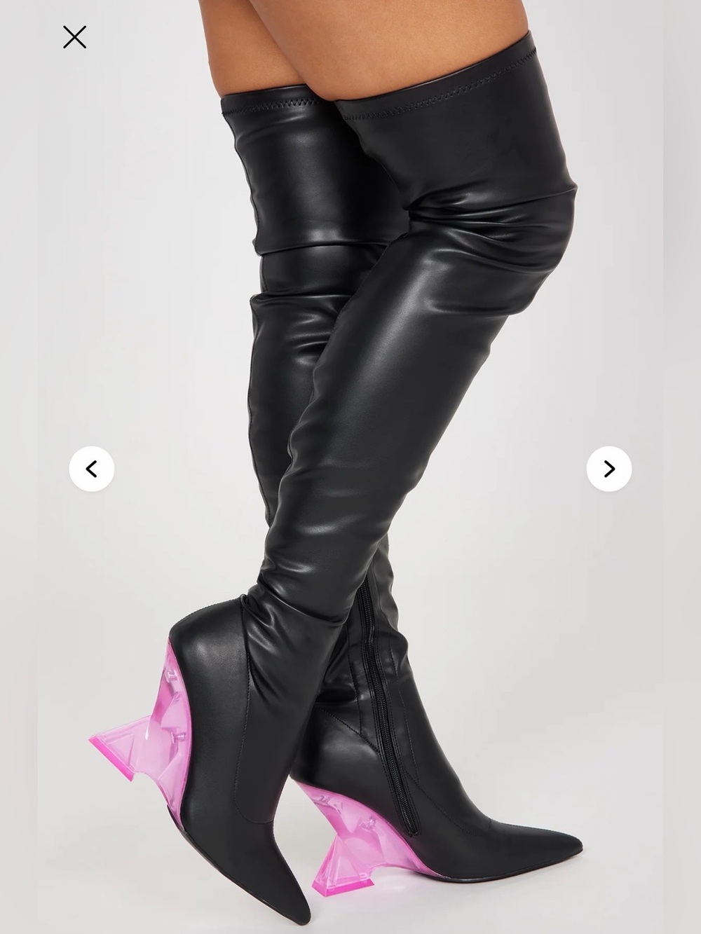 Rare Faux Leather Black Over-the-Knee Boots with Pink Heel 7.5